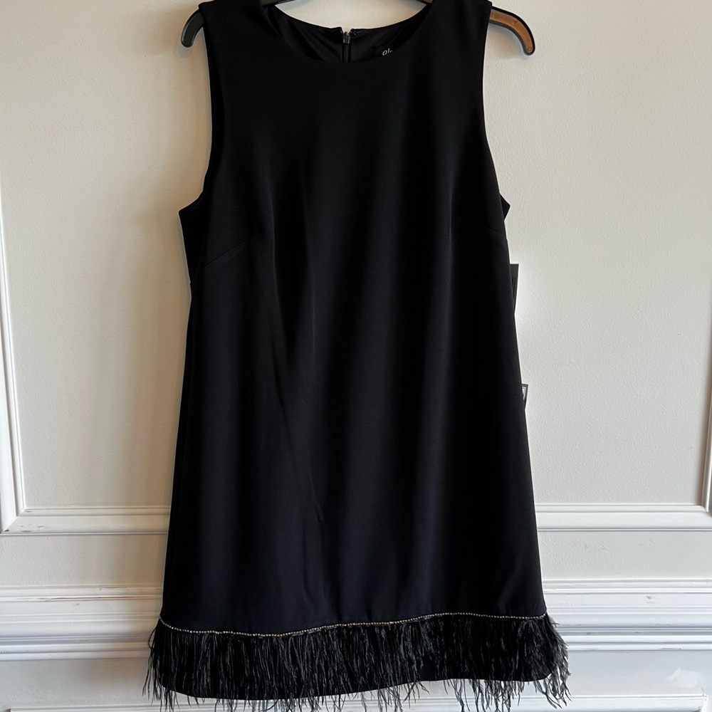 Alex Evenings Black Sleeveless Fringe Shift Dress